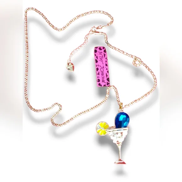 Gold plated blue and white crystal lemon martini glass necklace - Picture 2 of 16